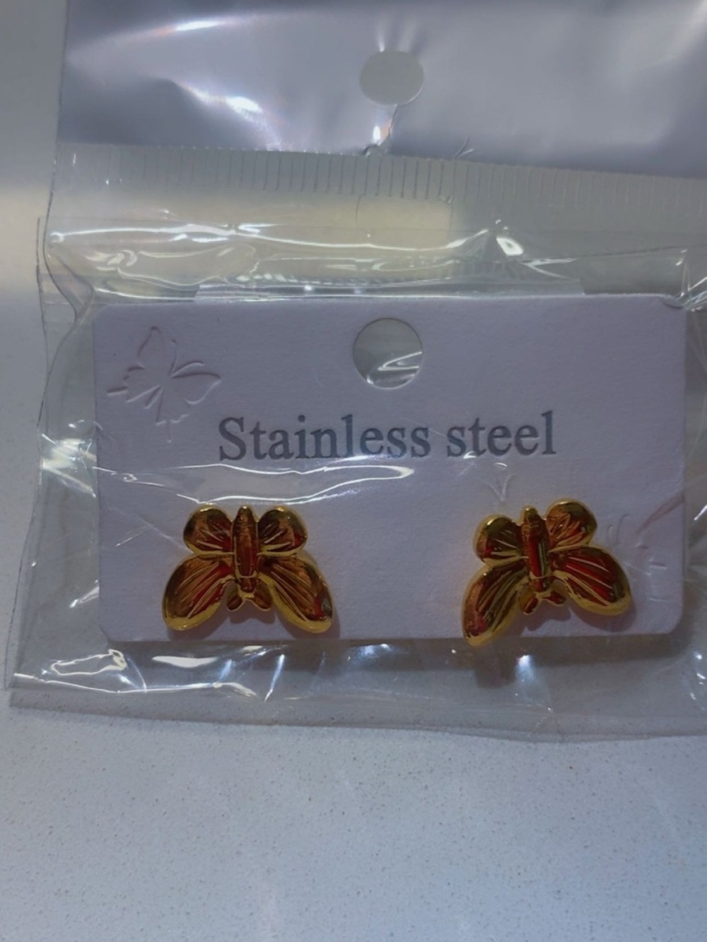 Gold Butterfly Stainless Steel Stud Earrings - Gold